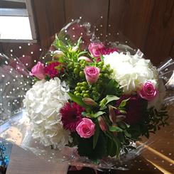 A rose and hydrangea handtied