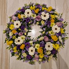 Purple, gold and white